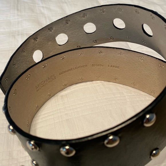 Michael Kors Chunky Black Studded Genuine Leather Belt size L - Picture 3 of 6